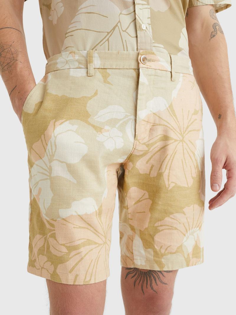 Férfi Tommy Hilfiger Linen floral print Rövidnadrág Bézs Színes | HU 995YXF